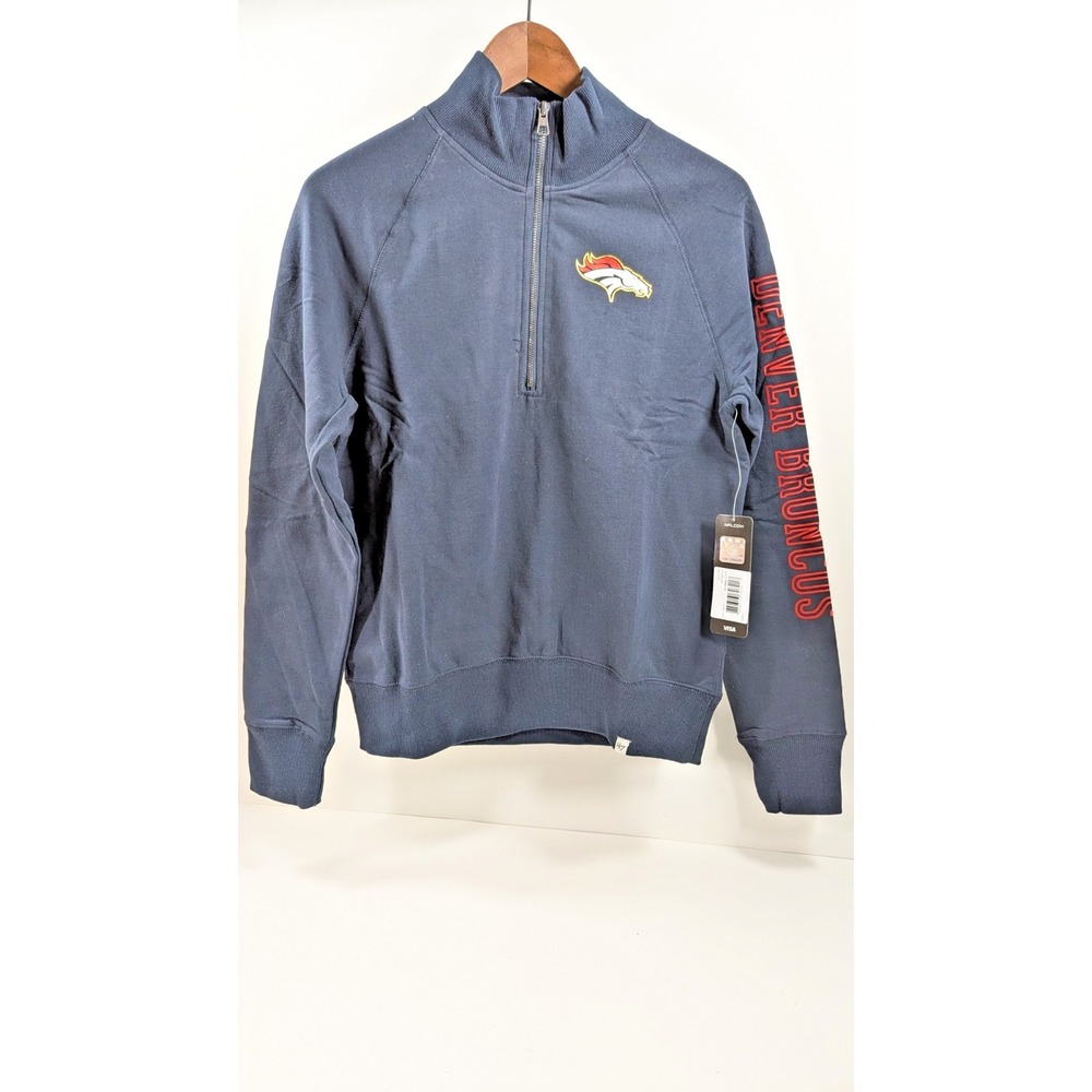 Denver Broncos NFL FALL Navy Blue 1/4 Zip Pullover Sweatshirt Long Sleeve Small